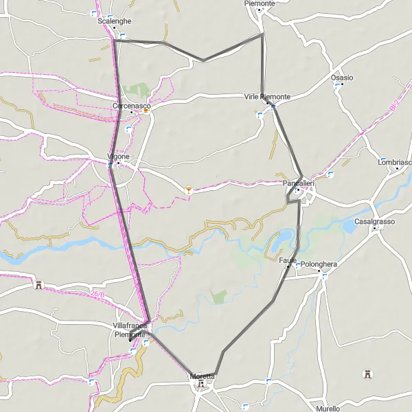 Miniatura mapy "Trasa rowerowa w okolicach Piemontu" - trasy rowerowej w Piemonte, Italy. Wygenerowane przez planer tras rowerowych Tarmacs.app