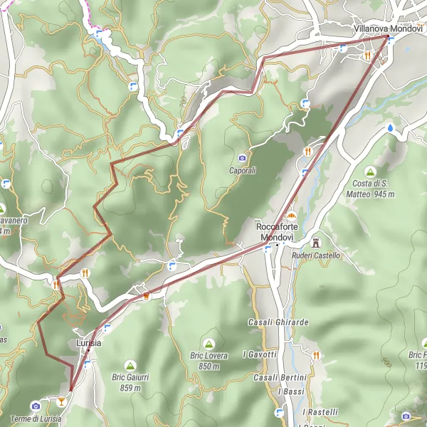 Miniatuurkaart van de fietsinspiratie "Graveltocht door de heuvels rond Villanova Mondovì" in Piemonte, Italy. Gemaakt door de Tarmacs.app fietsrouteplanner