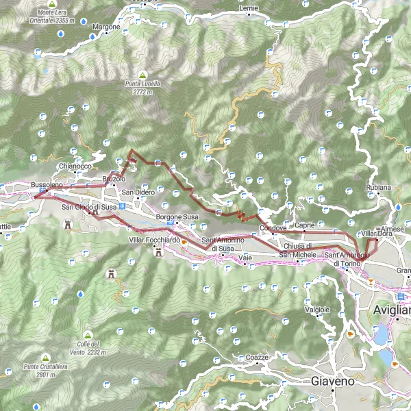 Miniatua del mapa de inspiración ciclista "Ruta de Grava a Truc Bellagarda" en Piemonte, Italy. Generado por Tarmacs.app planificador de rutas ciclistas