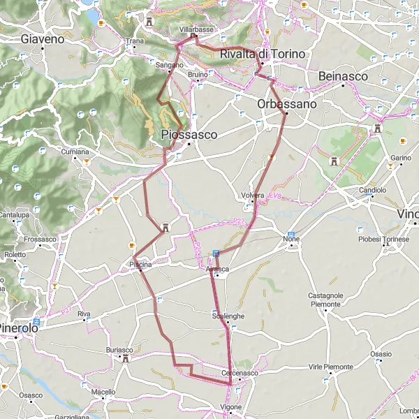 Map miniature of "Rolling Hills and Charming Villages" cycling inspiration in Piemonte, Italy. Generated by Tarmacs.app cycling route planner