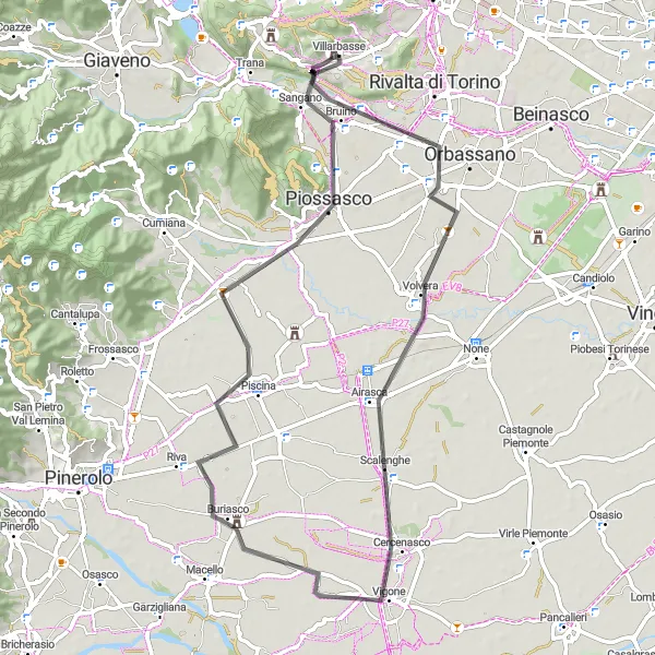 Miniatua del mapa de inspiración ciclista "Ruta de Ciclismo de Carretera a Truc Bandiera" en Piemonte, Italy. Generado por Tarmacs.app planificador de rutas ciclistas