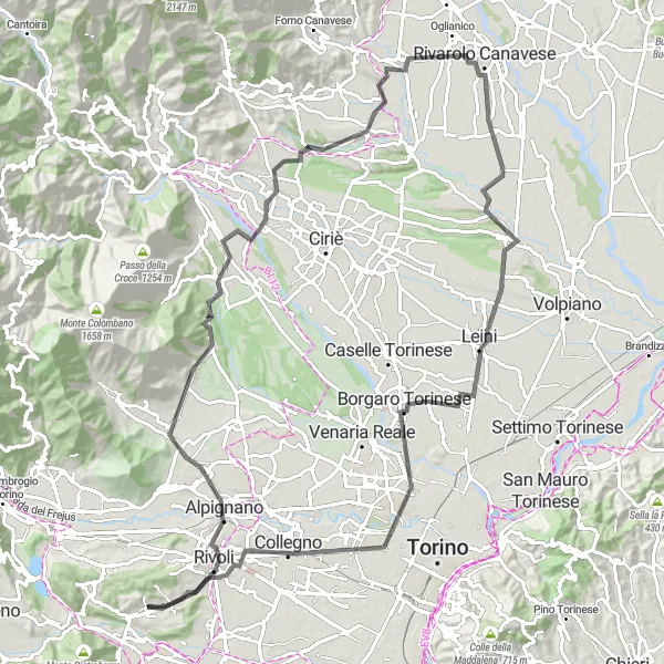 Miniature de la carte de l'inspiration cycliste "Boucle à vélo de Villarbasse" dans la Piemonte, Italy. Générée par le planificateur d'itinéraire cycliste Tarmacs.app