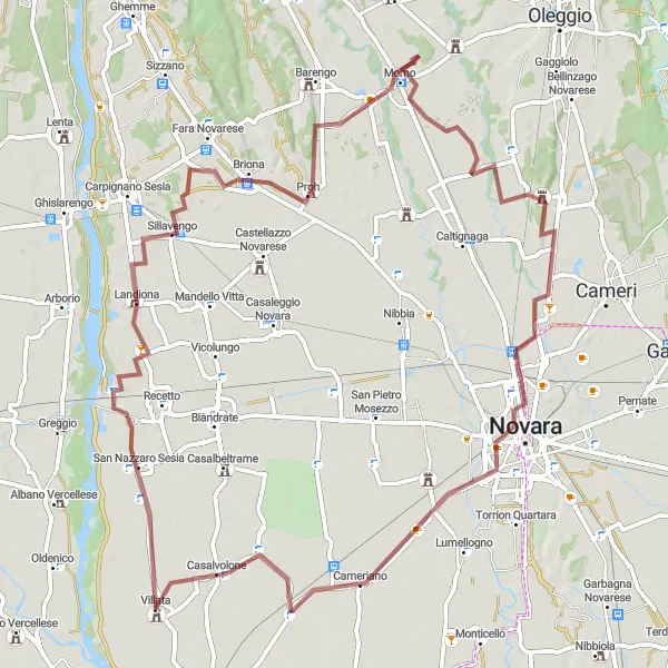 Mapa miniatúra "Gravel trasa cez San Nazzaro Sesia" cyklistická inšpirácia v Piemonte, Italy. Vygenerované cyklistickým plánovačom trás Tarmacs.app