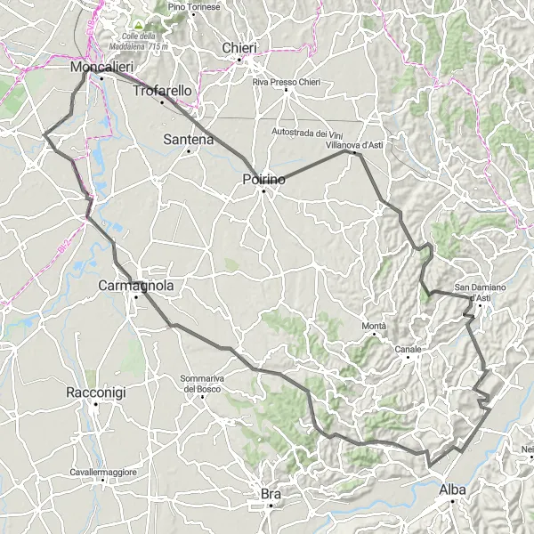 Miniatura della mappa di ispirazione al ciclismo "Scopri le bellezze di Villanova d'Asti" nella regione di Piemonte, Italy. Generata da Tarmacs.app, pianificatore di rotte ciclistiche