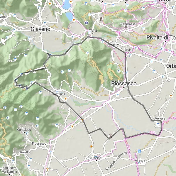 Kartminiatyr av "Pinerolo til Sangano Road Cycling Tur" sykkelinspirasjon i Piemonte, Italy. Generert av Tarmacs.app sykkelrutoplanlegger