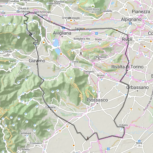 Mapa miniatúra "Enta - Tetti Scaglia Road Route" cyklistická inšpirácia v Piemonte, Italy. Vygenerované cyklistickým plánovačom trás Tarmacs.app