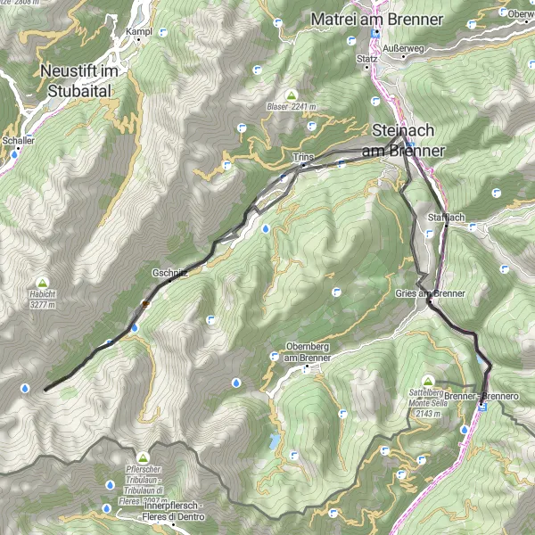 Karttaminiaatyyri "Pyöräretki Habichtblickiin Brenner Passille" pyöräilyinspiraatiosta alueella Provincia Autonoma di Bolzano/Bozen, Italy. Luotu Tarmacs.app pyöräilyreittisuunnittelijalla