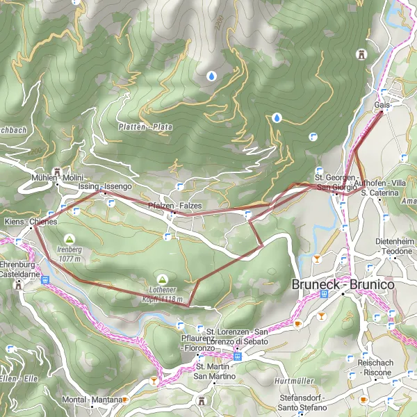 Kartminiatyr av "Gais - Schloß Schöneck - Gais" sykkelinspirasjon i Provincia Autonoma di Bolzano/Bozen, Italy. Generert av Tarmacs.app sykkelrutoplanlegger