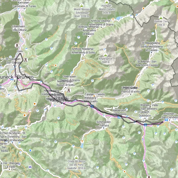 Map miniature of "Scenic Road Adventure near Gais" cycling inspiration in Provincia Autonoma di Bolzano/Bozen, Italy. Generated by Tarmacs.app cycling route planner
