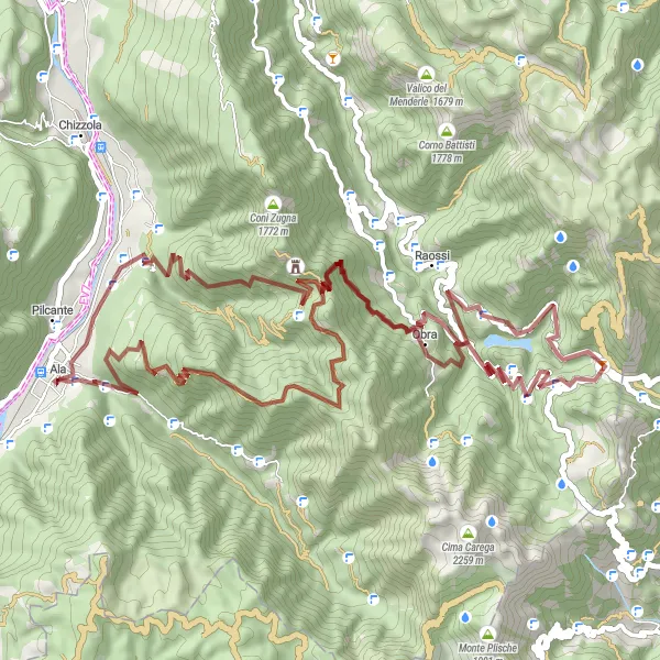 Kartminiatyr av "Grusvägar runt Alperna" cykelinspiration i Provincia Autonoma di Trento, Italy. Genererad av Tarmacs.app cykelruttplanerare
