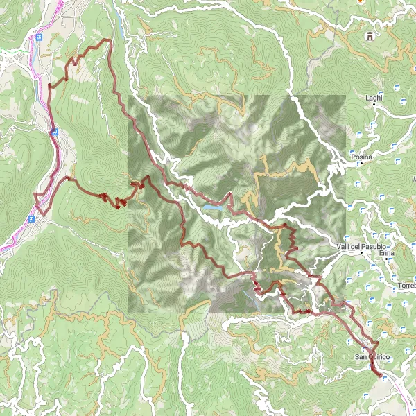 Miniature de la carte de l'inspiration cycliste "Aventure Gravel à Passo Xon" dans la Provincia Autonoma di Trento, Italy. Générée par le planificateur d'itinéraire cycliste Tarmacs.app