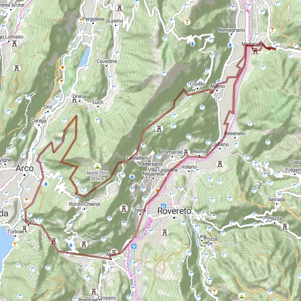 Mapa miniatúra "Gravelová trasa Ronzo-Chienis" cyklistická inšpirácia v Provincia Autonoma di Trento, Italy. Vygenerované cyklistickým plánovačom trás Tarmacs.app
