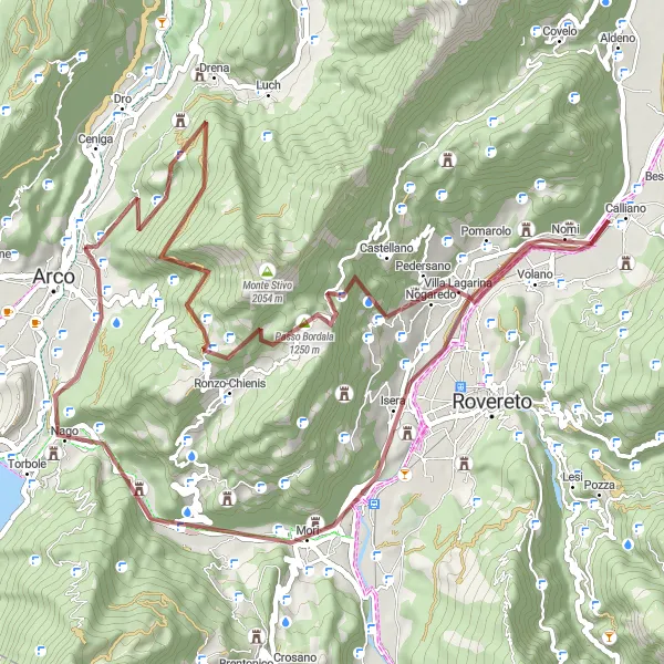 Mapa miniatúra "Gravelová trasa San Martino" cyklistická inšpirácia v Provincia Autonoma di Trento, Italy. Vygenerované cyklistickým plánovačom trás Tarmacs.app