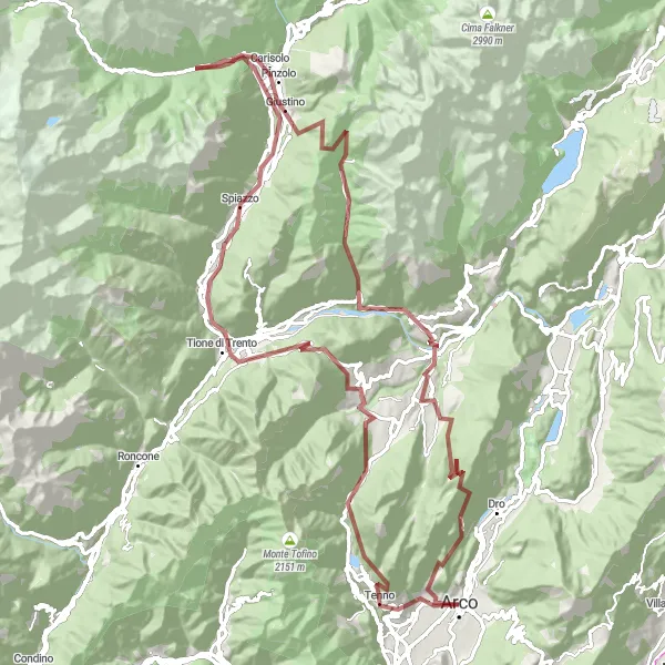 Miniature de la carte de l'inspiration cycliste "Aventure Gravel autour d'Arco" dans la Provincia Autonoma di Trento, Italy. Générée par le planificateur d'itinéraire cycliste Tarmacs.app