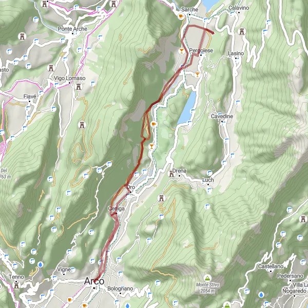 Miniatuurkaart van de fietsinspiratie "Gravel Route naar Arco" in Provincia Autonoma di Trento, Italy. Gemaakt door de Tarmacs.app fietsrouteplanner