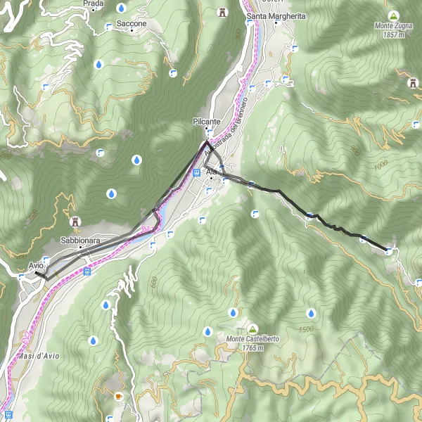 Miniaturní mapa "Cyklo okruh kolem Avia a Alaa" inspirace pro cyklisty v oblasti Provincia Autonoma di Trento, Italy. Vytvořeno pomocí plánovače tras Tarmacs.app