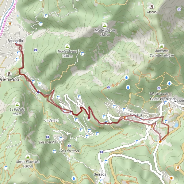 Miniature de la carte de l'inspiration cycliste "Parcours panoramique vers Dietrobeseno" dans la Provincia Autonoma di Trento, Italy. Générée par le planificateur d'itinéraire cycliste Tarmacs.app