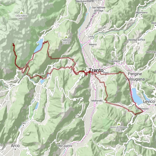 Kartminiatyr av "Grusveier og Gleder - Utforsk naturen rundt Trento" sykkelinspirasjon i Provincia Autonoma di Trento, Italy. Generert av Tarmacs.app sykkelrutoplanlegger