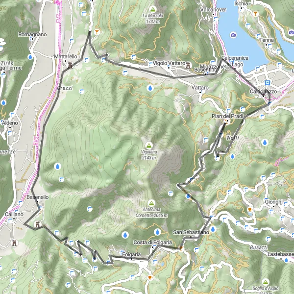 Miniatura mapy "Wyprawa rowerowa przez Centa San Nicolò, Passo Sommo i Folgaria" - trasy rowerowej w Provincia Autonoma di Trento, Italy. Wygenerowane przez planer tras rowerowych Tarmacs.app