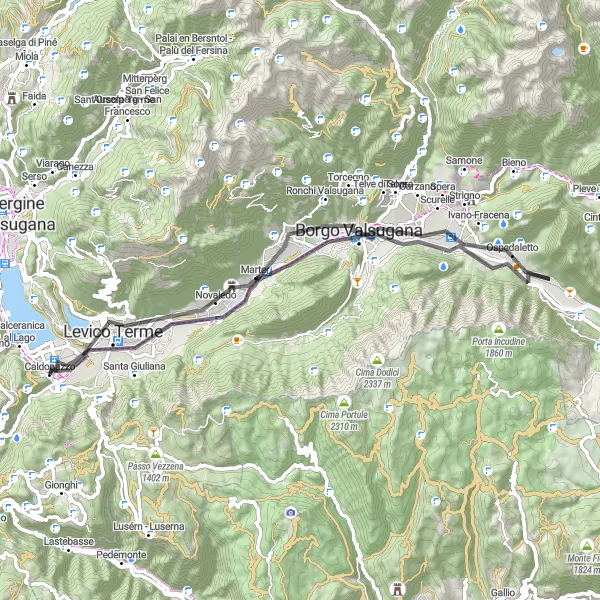 Miniatuurkaart van de fietsinspiratie "Schilderachtige wegfietsroute door Trentino" in Provincia Autonoma di Trento, Italy. Gemaakt door de Tarmacs.app fietsrouteplanner