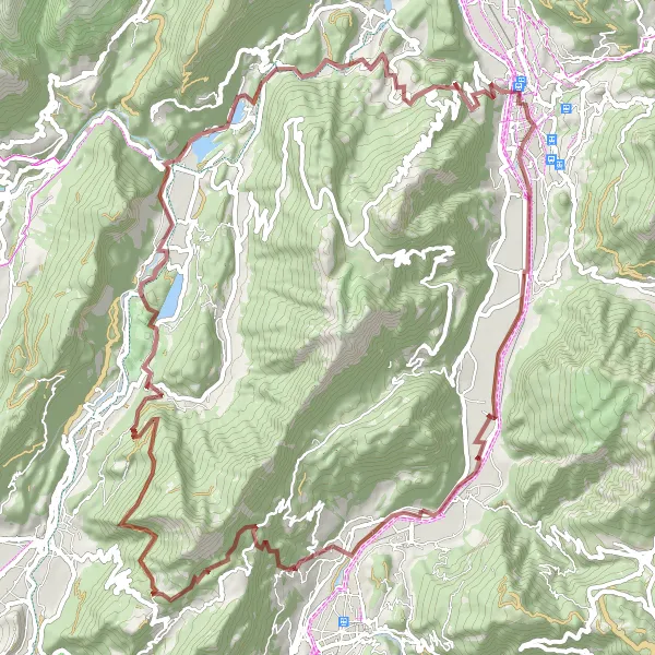 Miniatua del mapa de inspiración ciclista "Ruta de Gravel de Villa Lagarina a Castello di Nomi" en Provincia Autonoma di Trento, Italy. Generado por Tarmacs.app planificador de rutas ciclistas
