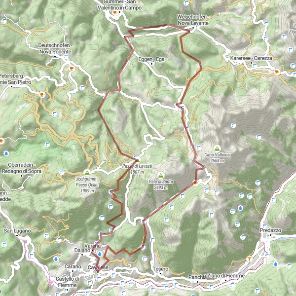 Miniaturekort af cykelinspirationen "Grus cykelrute til Obereggen" i Provincia Autonoma di Trento, Italy. Genereret af Tarmacs.app cykelruteplanlægger