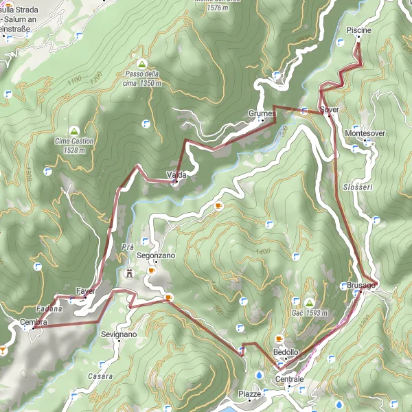 Miniatura della mappa di ispirazione al ciclismo "Gravel ciclovia delle vette di Cembra" nella regione di Provincia Autonoma di Trento, Italy. Generata da Tarmacs.app, pianificatore di rotte ciclistiche