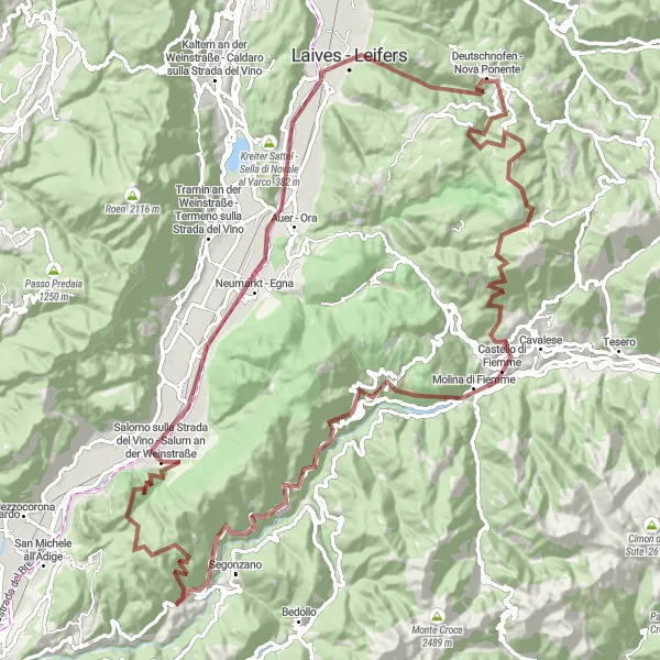 Kartminiatyr av "Panoramisk Grusvei Eventyr" sykkelinspirasjon i Provincia Autonoma di Trento, Italy. Generert av Tarmacs.app sykkelrutoplanlegger