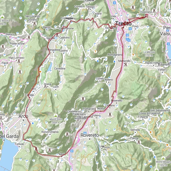 Karten-Miniaturansicht der Radinspiration "Abenteuerliche Tour um Trento" in Provincia Autonoma di Trento, Italy. Erstellt vom Tarmacs.app-Routenplaner für Radtouren