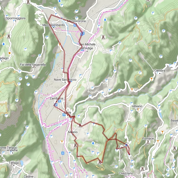 Miniatura della mappa di ispirazione al ciclismo "Giro in bici da Civezzano a Monte Calisio" nella regione di Provincia Autonoma di Trento, Italy. Generata da Tarmacs.app, pianificatore di rotte ciclistiche