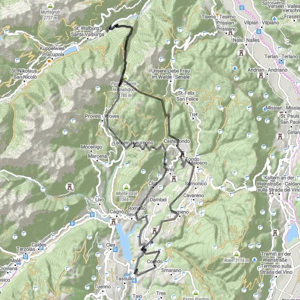 Miniaturní mapa "Cyklistická trasa Sanzeno - Casez" inspirace pro cyklisty v oblasti Provincia Autonoma di Trento, Italy. Vytvořeno pomocí plánovače tras Tarmacs.app