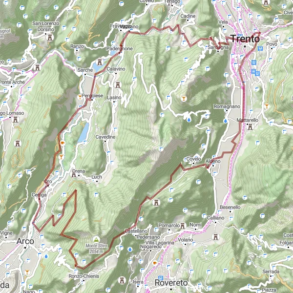 Kartminiatyr av "Dro til Massone" sykkelinspirasjon i Provincia Autonoma di Trento, Italy. Generert av Tarmacs.app sykkelrutoplanlegger