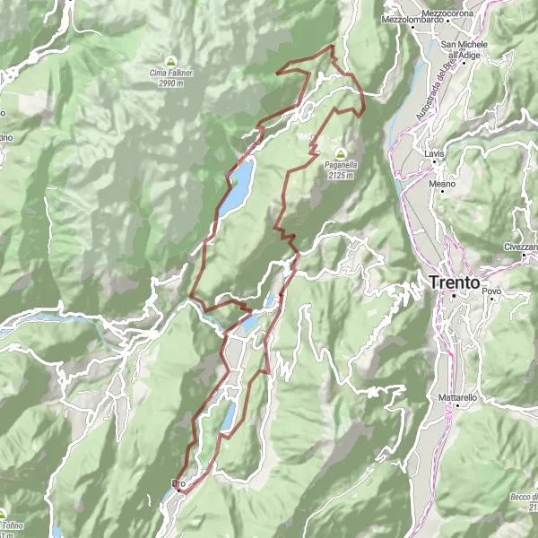 Map miniature of "The Mountain Challenge" cycling inspiration in Provincia Autonoma di Trento, Italy. Generated by Tarmacs.app cycling route planner