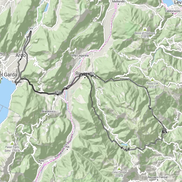 Miniature de la carte de l'inspiration cycliste "Routes Spectaculaires" dans la Provincia Autonoma di Trento, Italy. Générée par le planificateur d'itinéraire cycliste Tarmacs.app