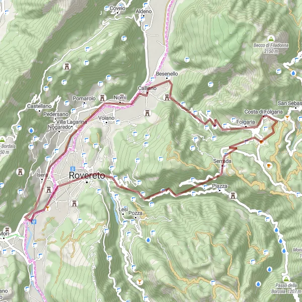 Miniatura della mappa di ispirazione al ciclismo "Tra Passo Sommo e Rovereto" nella regione di Provincia Autonoma di Trento, Italy. Generata da Tarmacs.app, pianificatore di rotte ciclistiche