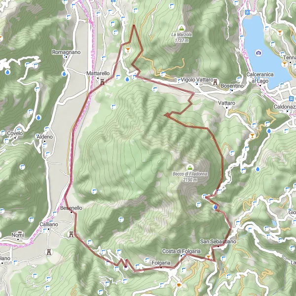 Miniatua del mapa de inspiración ciclista "Ruta de Ciclismo de Grava por la Naturaleza de Trento" en Provincia Autonoma di Trento, Italy. Generado por Tarmacs.app planificador de rutas ciclistas