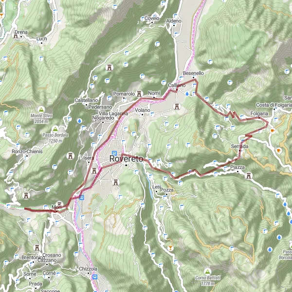 Map miniature of "Folgaria - Picturesque Gravel Cycling Route" cycling inspiration in Provincia Autonoma di Trento, Italy. Generated by Tarmacs.app cycling route planner