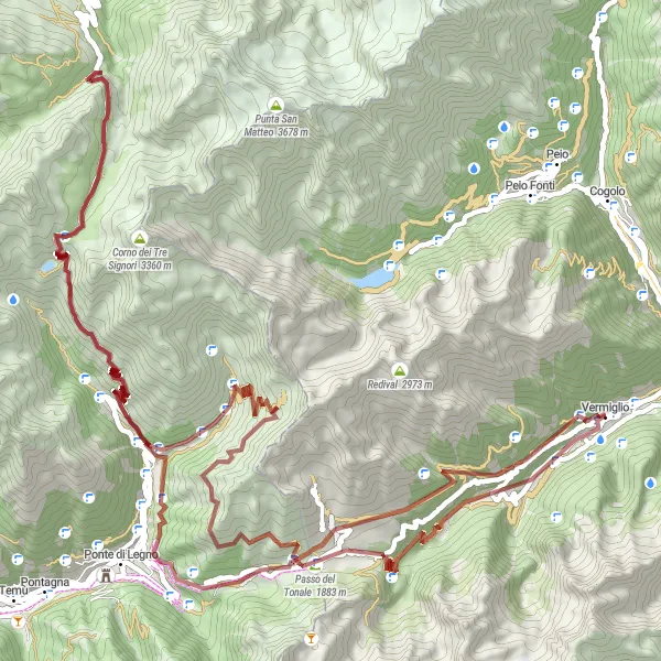 Miniatura della mappa di ispirazione al ciclismo "Giro in Mountain Bike da Fraviano a Vermiglio" nella regione di Provincia Autonoma di Trento, Italy. Generata da Tarmacs.app, pianificatore di rotte ciclistiche