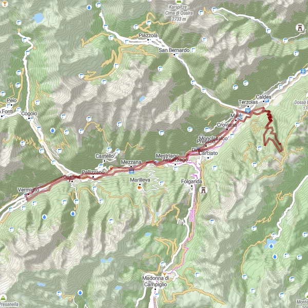 Miniatua del mapa de inspiración ciclista "Ruta de Grava de Cortina a Vermiglio" en Provincia Autonoma di Trento, Italy. Generado por Tarmacs.app planificador de rutas ciclistas