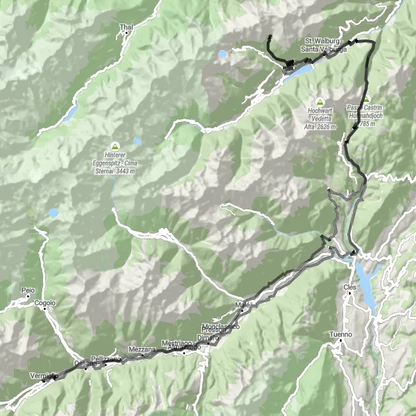 Miniaturekort af cykelinspirationen "Fraviano til Cortina via Passo Castrin" i Provincia Autonoma di Trento, Italy. Genereret af Tarmacs.app cykelruteplanlægger