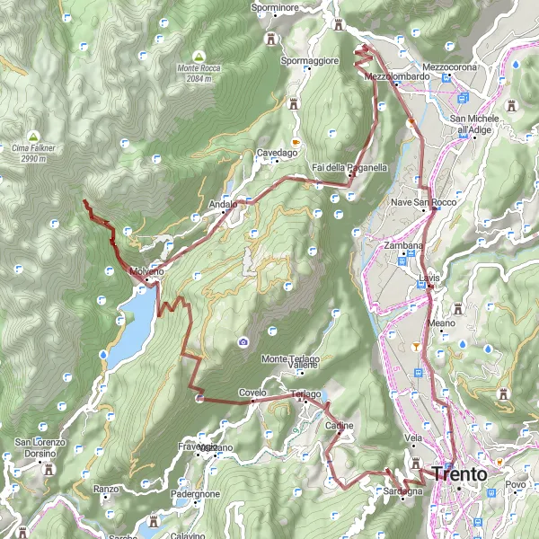 Miniatura della mappa di ispirazione al ciclismo "Gravel Monte Grum Circuit" nella regione di Provincia Autonoma di Trento, Italy. Generata da Tarmacs.app, pianificatore di rotte ciclistiche