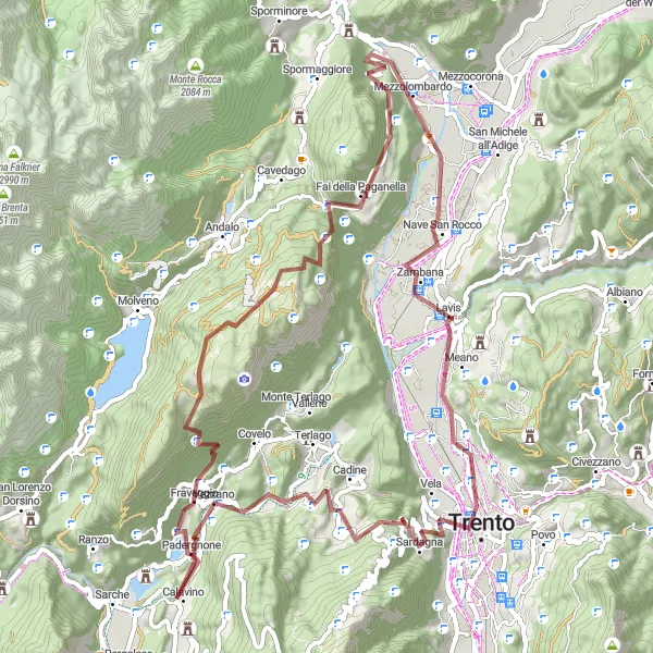 Miniaturní mapa "Gravelová expedice u Lavisu" inspirace pro cyklisty v oblasti Provincia Autonoma di Trento, Italy. Vytvořeno pomocí plánovače tras Tarmacs.app
