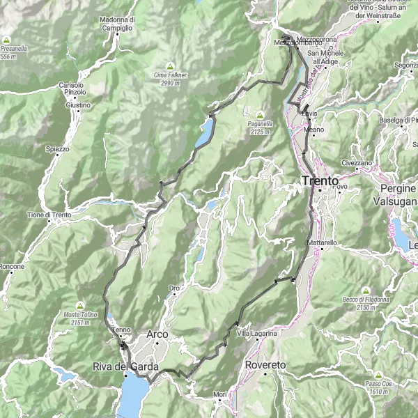 Zemljevid v pomanjšavi "Kolesarska avantura okoli Lavis (Provincia Autonoma di Trento, Italija)" kolesarske inspiracije v Provincia Autonoma di Trento, Italy. Generirano z načrtovalcem kolesarskih poti Tarmacs.app