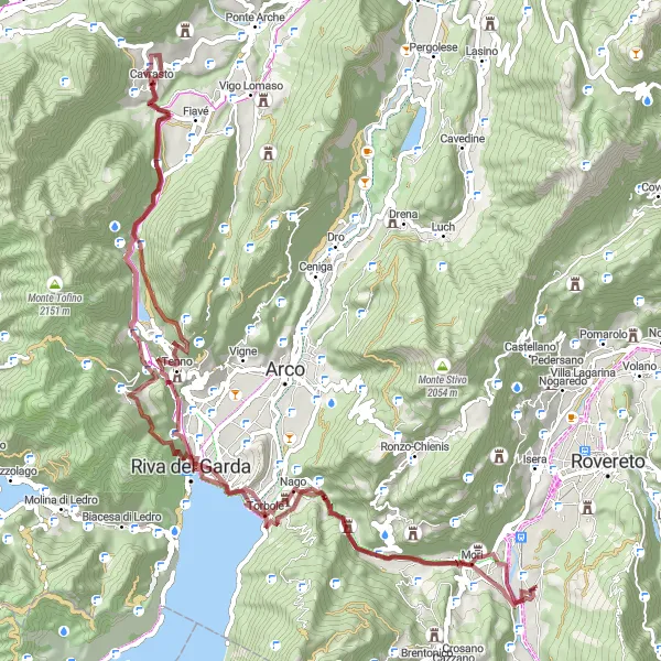 Miniatuurkaart van de fietsinspiratie "Grindpad van Passo San Giovanni naar Carpene" in Provincia Autonoma di Trento, Italy. Gemaakt door de Tarmacs.app fietsrouteplanner