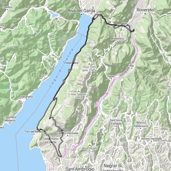 Miniaturní mapa "Koleje okolo Marcu" inspirace pro cyklisty v oblasti Provincia Autonoma di Trento, Italy. Vytvořeno pomocí plánovače tras Tarmacs.app