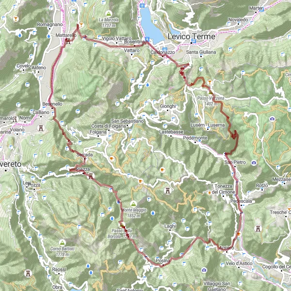 Kartminiatyr av "Grussvei eventyr i Trento" sykkelinspirasjon i Provincia Autonoma di Trento, Italy. Generert av Tarmacs.app sykkelrutoplanlegger