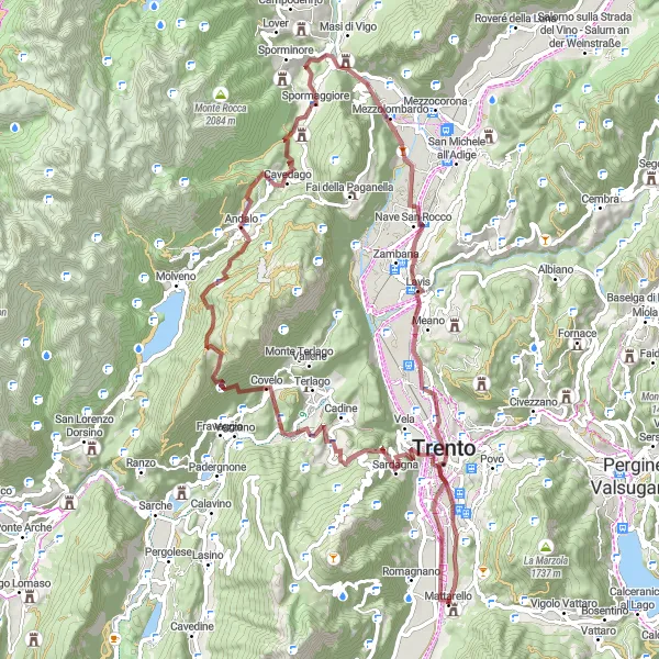 Miniaturekort af cykelinspirationen "Gruscykelrute til Corno-bjerget" i Provincia Autonoma di Trento, Italy. Genereret af Tarmacs.app cykelruteplanlægger