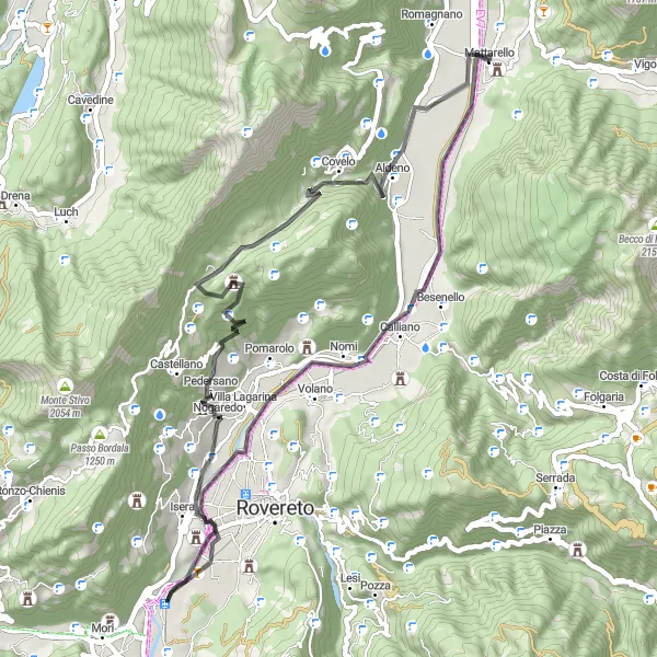 Miniaturekort af cykelinspirationen "Rundtur omkring Mattarello" i Provincia Autonoma di Trento, Italy. Genereret af Tarmacs.app cykelruteplanlægger