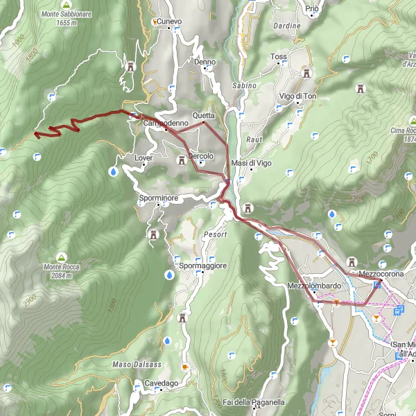 Miniature de la carte de l'inspiration cycliste "Boucle des Dosso Santa Margherita" dans la Provincia Autonoma di Trento, Italy. Générée par le planificateur d'itinéraire cycliste Tarmacs.app