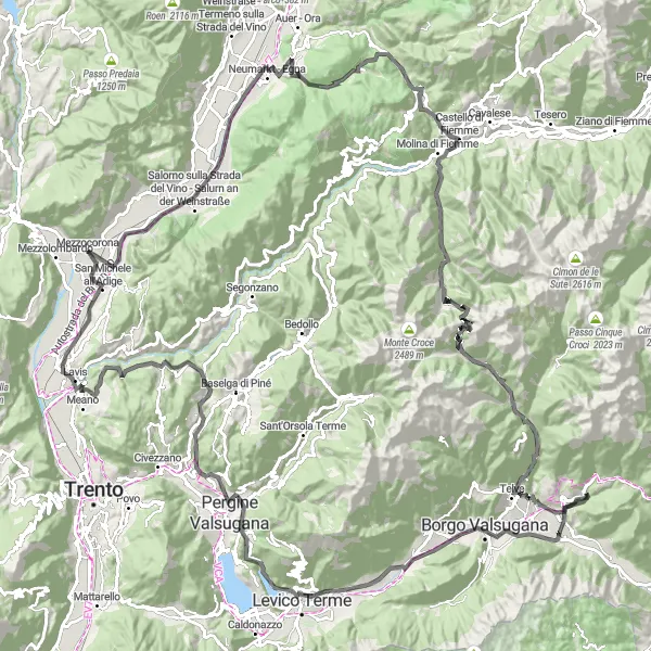 Miniatua del mapa de inspiración ciclista "Ruta de ciclismo en carretera desde Mezzocorona" en Provincia Autonoma di Trento, Italy. Generado por Tarmacs.app planificador de rutas ciclistas